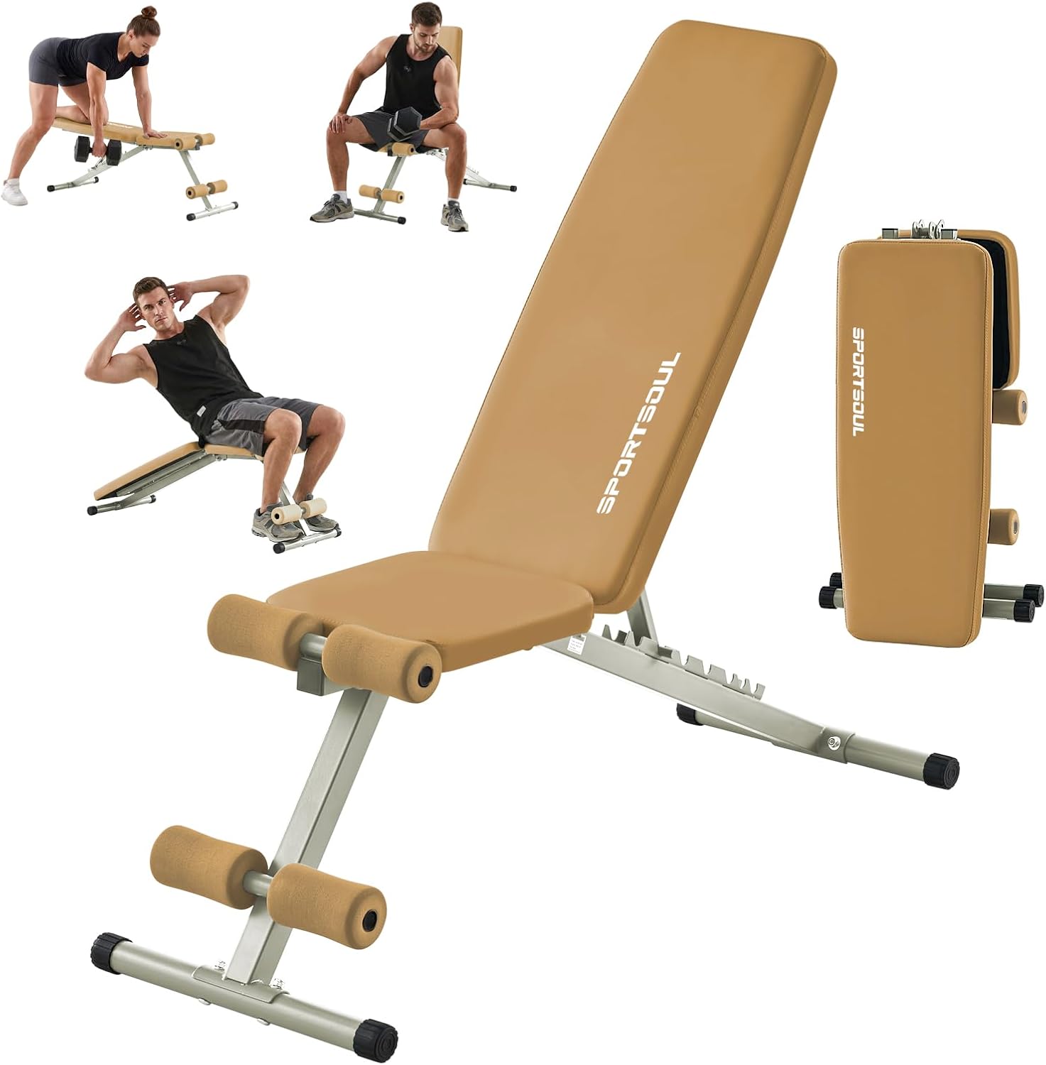 SPORTSOUL 880LB Weight Bench for Home Gym, 8-Position Backrest Adjustable Workout Bench for Strength Training – Incline Decline Flat, Foldable & Compact for Small Space Apartment Room Garage