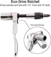 Vista 4 de Sunex 9732 - Juego de trinquete de 44 piezas de 1/4 de pulgada con cabezal flexible doble, juego de llaves y puntas y Klein Tools 65200 Juego