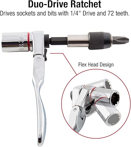 Miniatura 4 de Sunex 9732 - Juego de trinquete de 44 piezas de 14 de pulgada con cabezal flexible doble, juego de llaves y puntas y Klein Tools 65200 Juego de