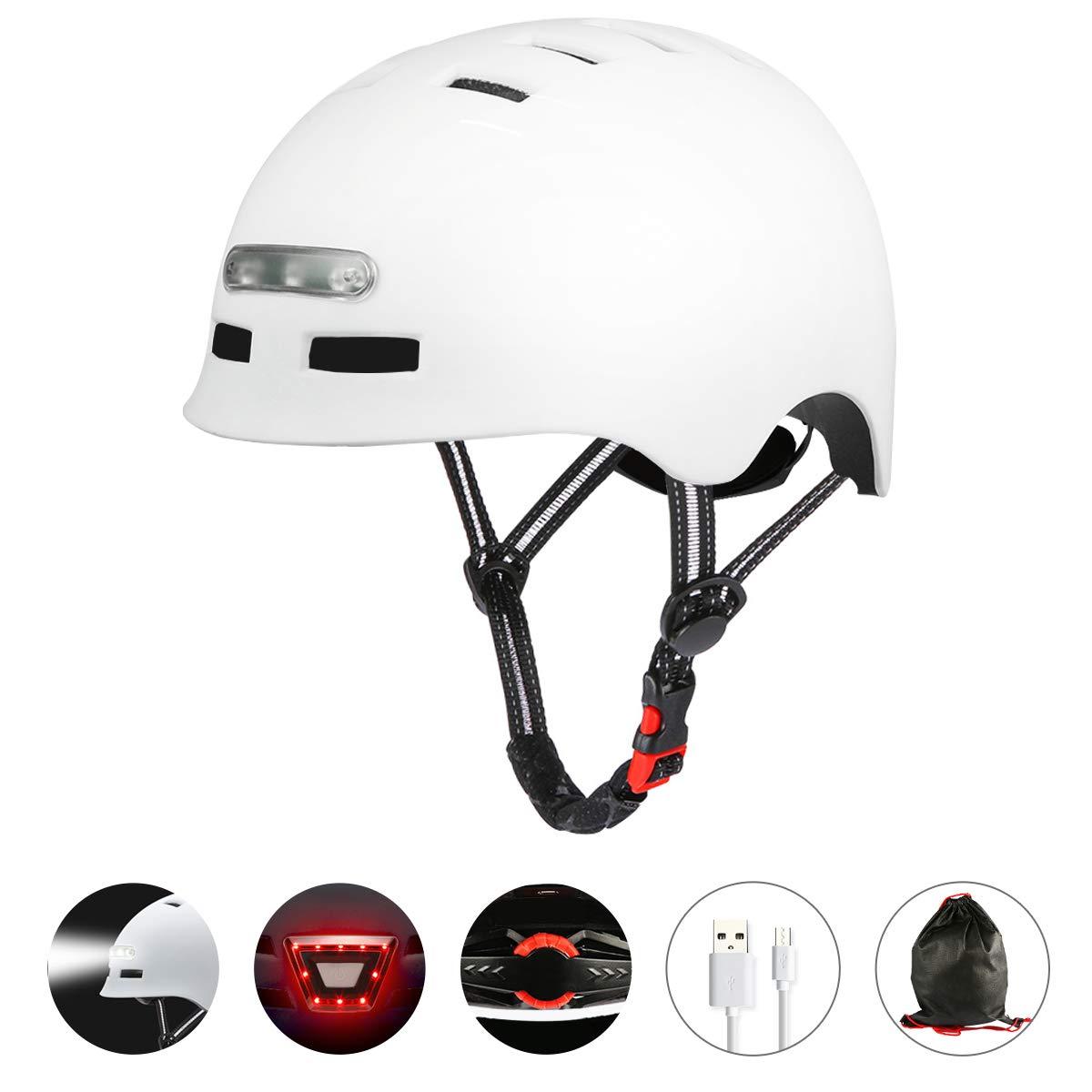 Casque de vélo avec Phare LED Intégré et Casque Arrière léger pour Hommes et Femmes