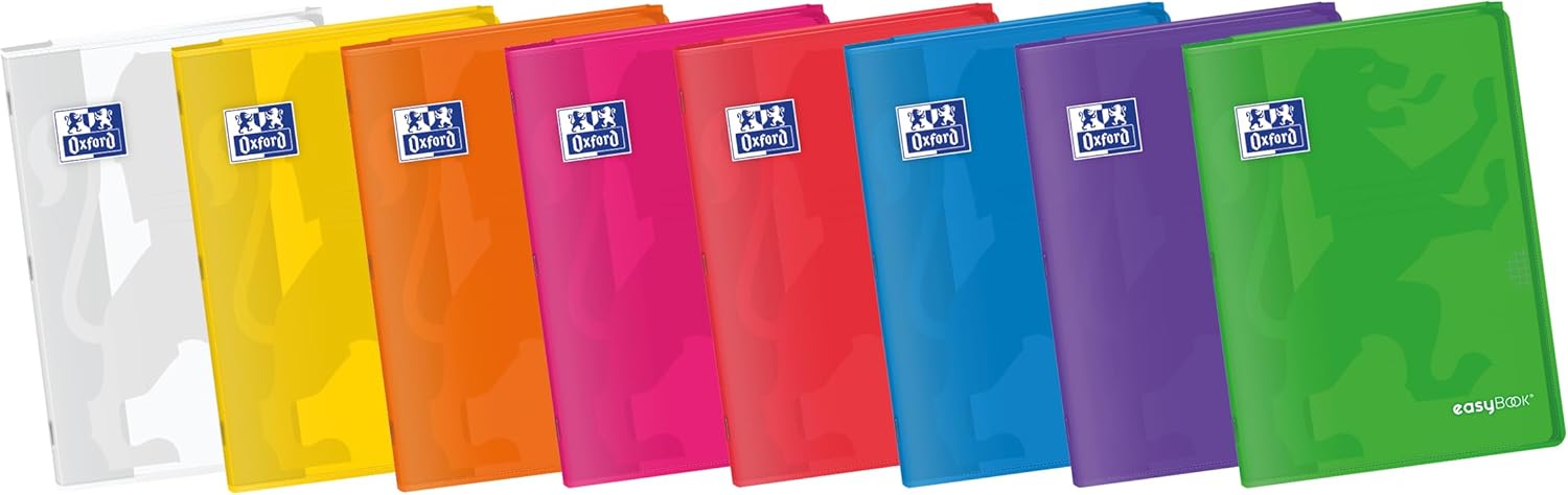 Oxford, A4 Stapled Notebooks, 4x4 Squares, Plastic Cover, 48 Sheets, Pack 10 Notebooks, Vivid Colours
