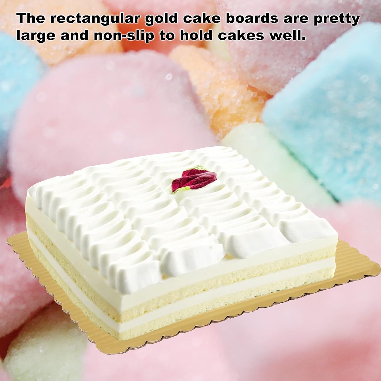 SHEUTSAN 40 Packs 14x10 Inches Gold Corrugated Cake Boards, Rectangle Laminated Quarter Cake Sheet, Grease Proof Scalloped Cardboard Base for Pizza, Desserts and Pastries