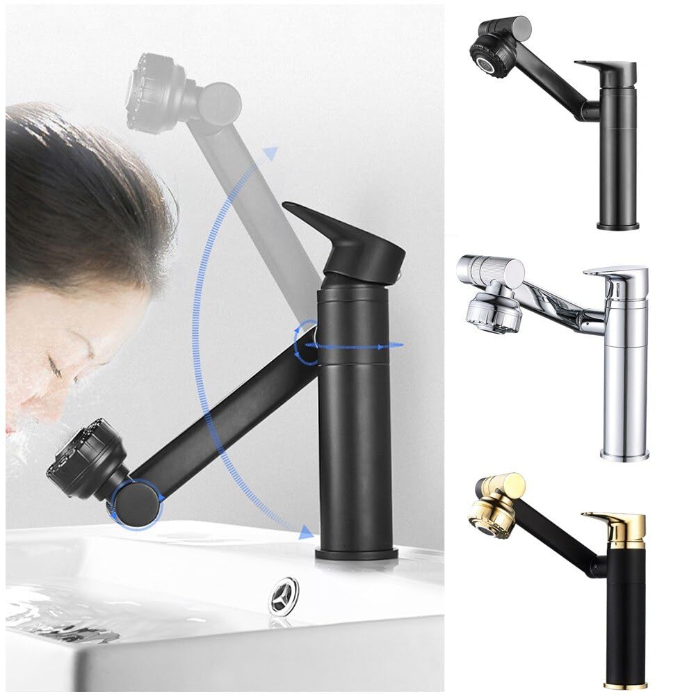 Grifo de lavabo de 1080 grados, grifo de fregadero de cocina, grifo mezclador de baño, grifo aireador, grifo mezclador Gourmet, grifería(Gold Black)