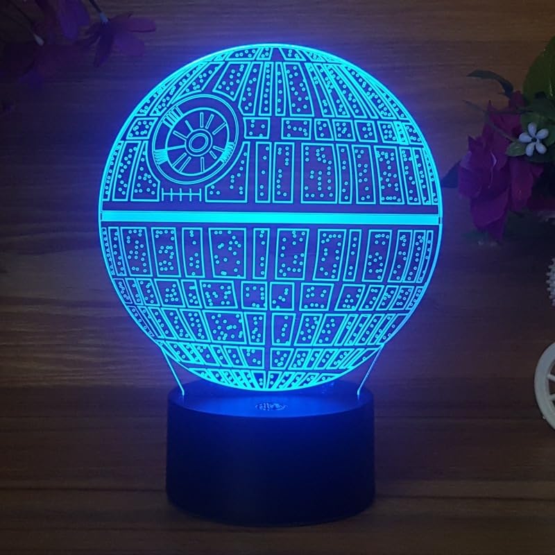XdorraDeath Star 3D Lamp Bedroom Decor Star war Gift 3D nightlight, LED Amazing Anime Light Up Planet Visual Light Gifts for Men Women