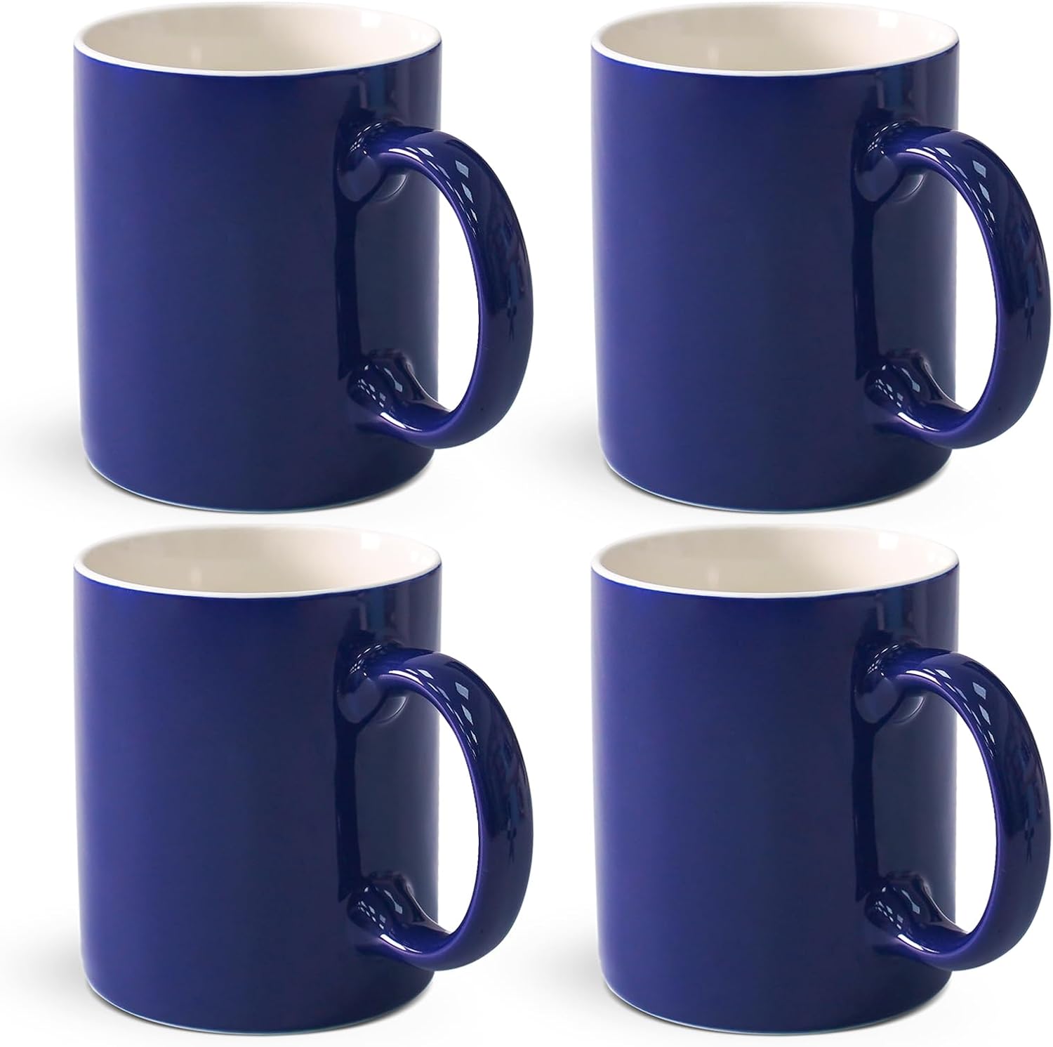 12 oz Cup Plain Gloss Blue Ceramic Coffee Mug Set of 4 for Milk, Tea, Glazed Porcelain Cups with handle for Home Office, Dishwasher & Microwave Safe