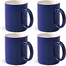 12 oz Cup (4pcs), Plain Gloss Blue Ceramic Coffee Mug for Milk Tea, Set of 4