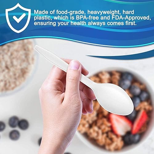 Miniatura 5 de Paquete de 800 Tenedores y cucharas de plástico blanco desechables extra pesados, cubiertos blancos resistentes, fiestas, cenas, servicios de