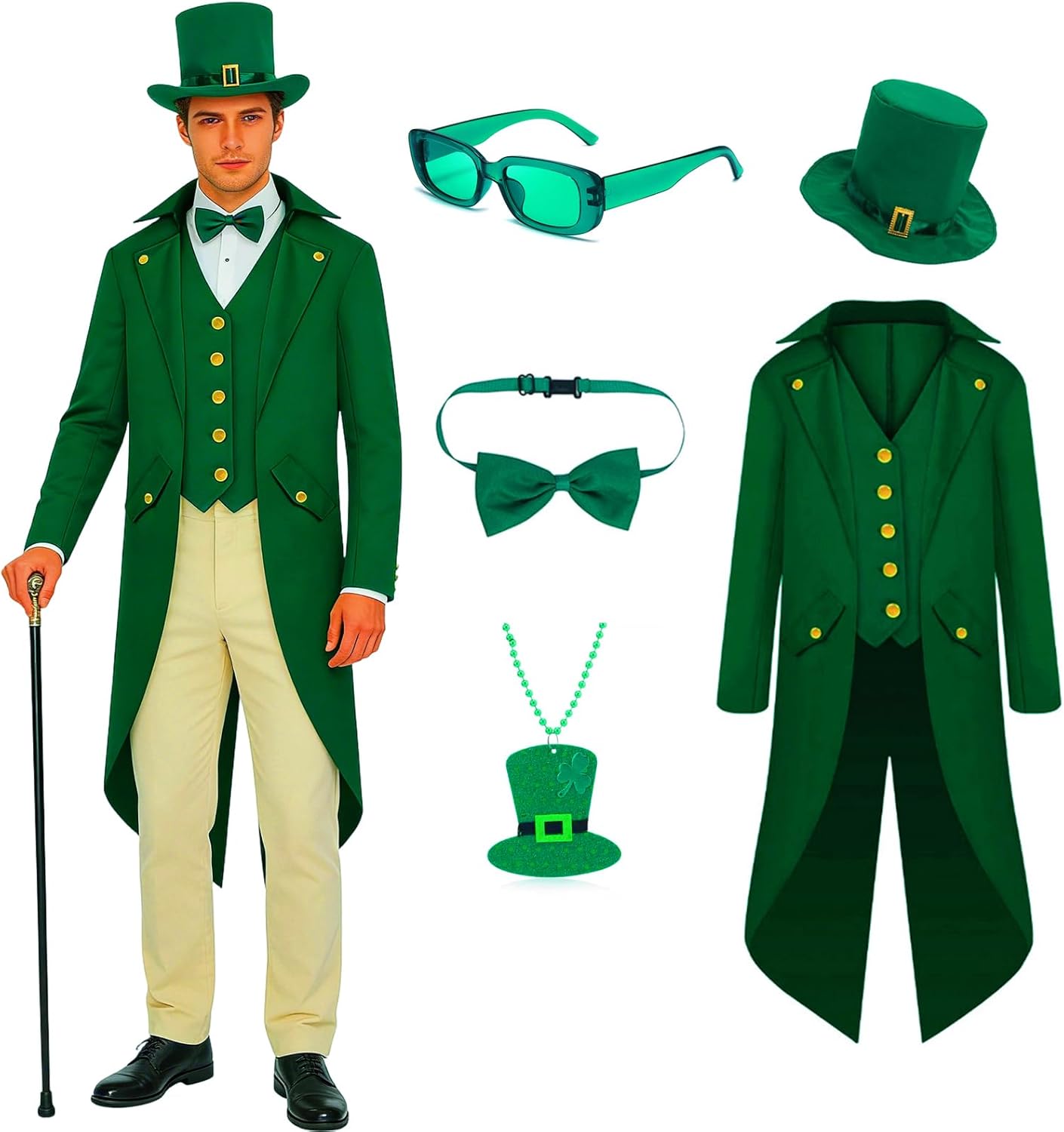 St Patrick's Day Costume 5Pcs Leprechaun Costume Men Irish Sharoc/k Accessories for Adult