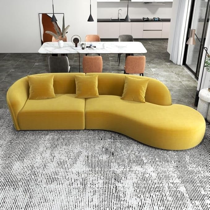 Image of Modern Classic L Shape Sectional Sofa Set, Chesterfield Style 4 Seater Sofa Set with Pillows for Living Room, Bedroom and Office, Office, and Hallway Colour (Yellow)