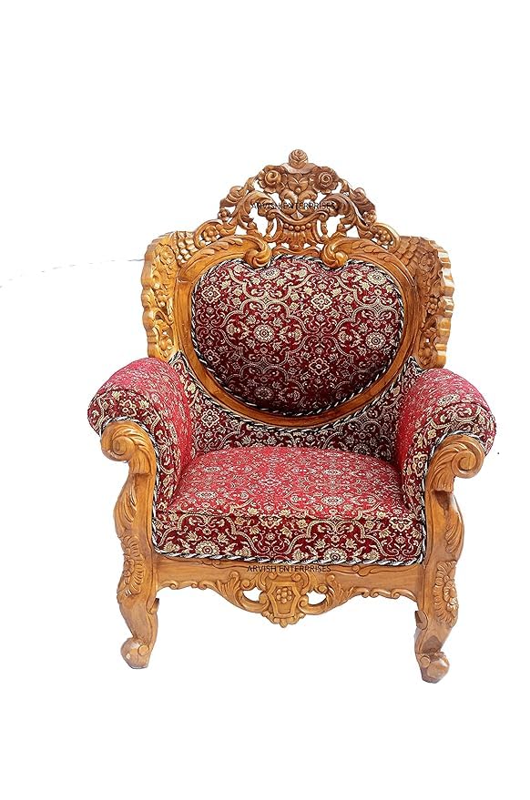 Image of Luxury Antique Sofa Set in a Classic Living Room Setting Solid Teak Wooden Five Seater Sofa Set with Cushion for Living Room | Honey Brown Finish | 208D x 76W x 119H cm (Design3)