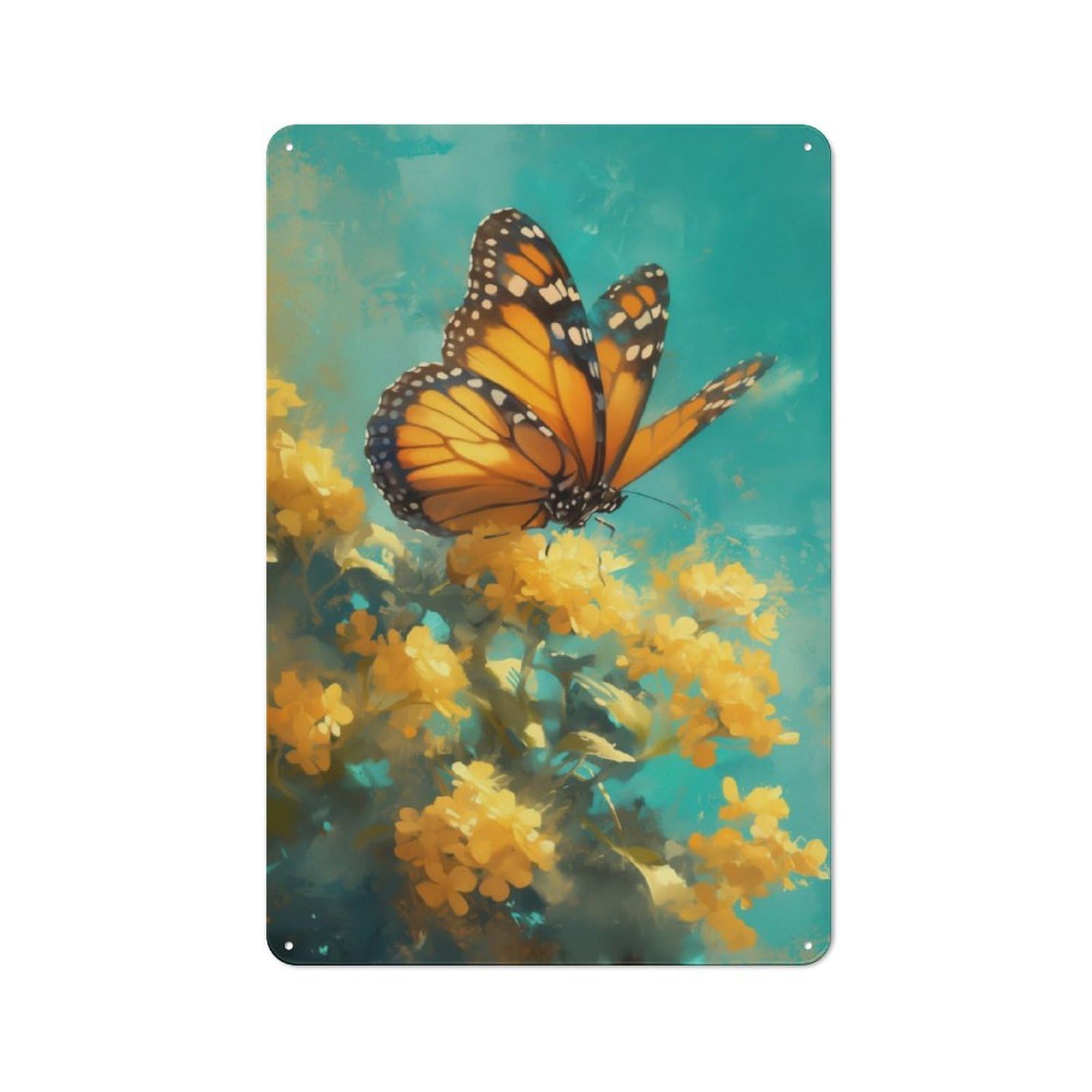 Junmoney Butterfly On Flowers Printed Metal Sign 30X20cm For Kitchen Or Home Bar, For Kitchen Decor Lovers, For Retro Home Interiors