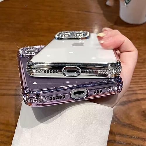Miniatura 5 de Funda transparente con purpurina para iPhone 15 Pro Max, con diamantes de imitación brillantes de lujo con protector de cámara, chapado de