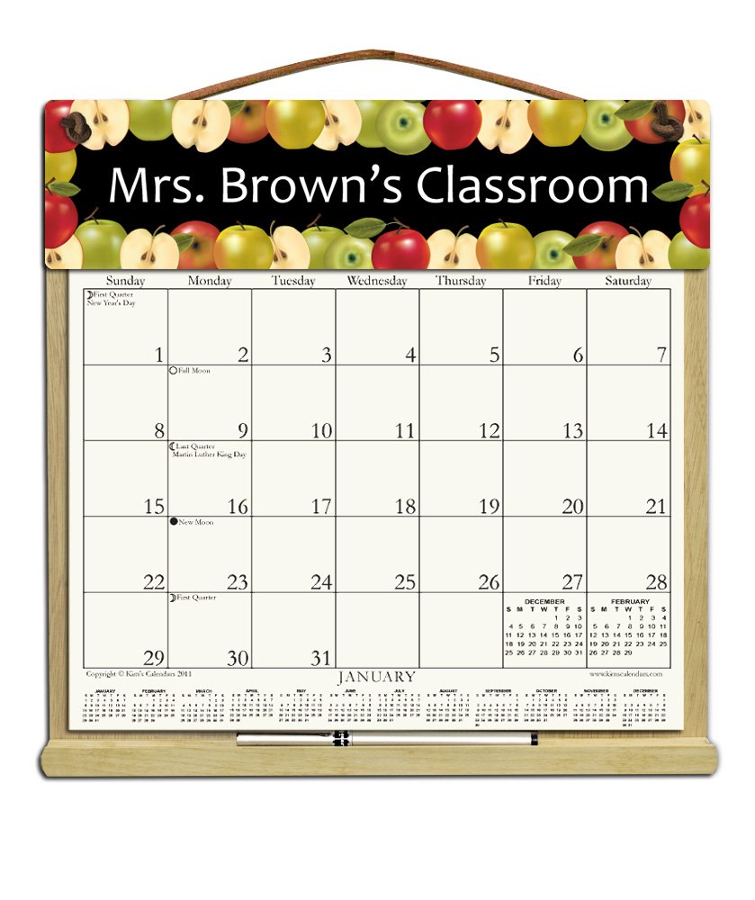 Personalized Wooden Refillable Calendar Holder Filled with a 2026 Calendar and Includes an Order Form Page for 2027-Apples on Black
