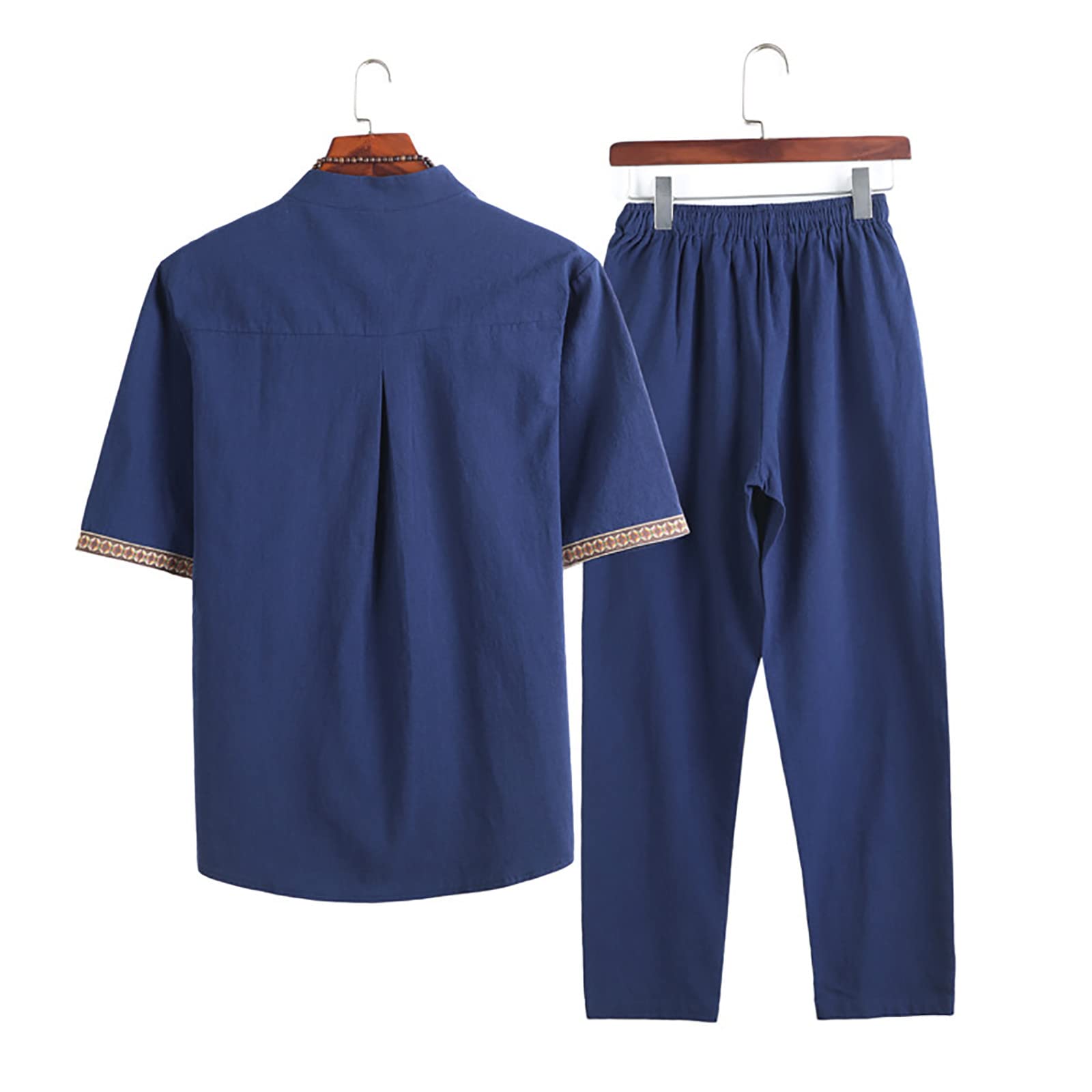 Completo Estivo Uomo Elegante Tute Complete Uomo Cotone Traspirante Antipiega Due Pezzi Traspirante Maniche Arrotolate Pantaloni