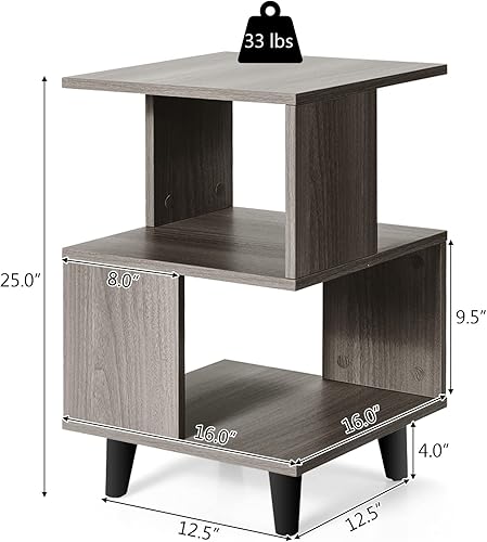 Miniatura 2 de COSTWAY Juego de mesa de noche de 2 piezas, mesa auxiliar moderna, estante de almacenamiento, color gris