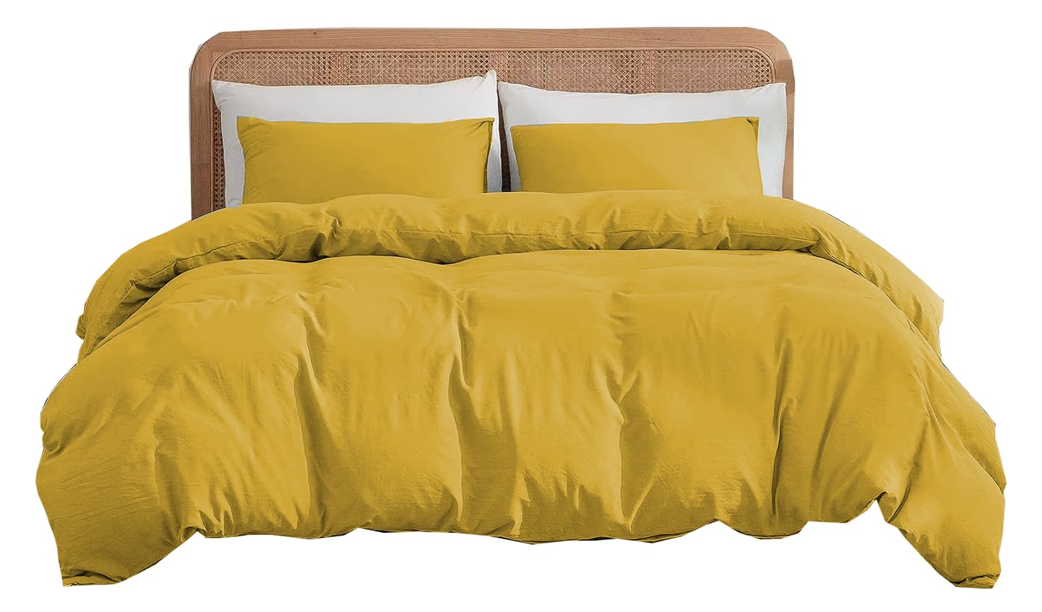 Ev Dekor Double Duvet Cover Sets - Brushed Microfiber Bedding- Plain Dye Quilt Cover with Pillowcase - Ochre