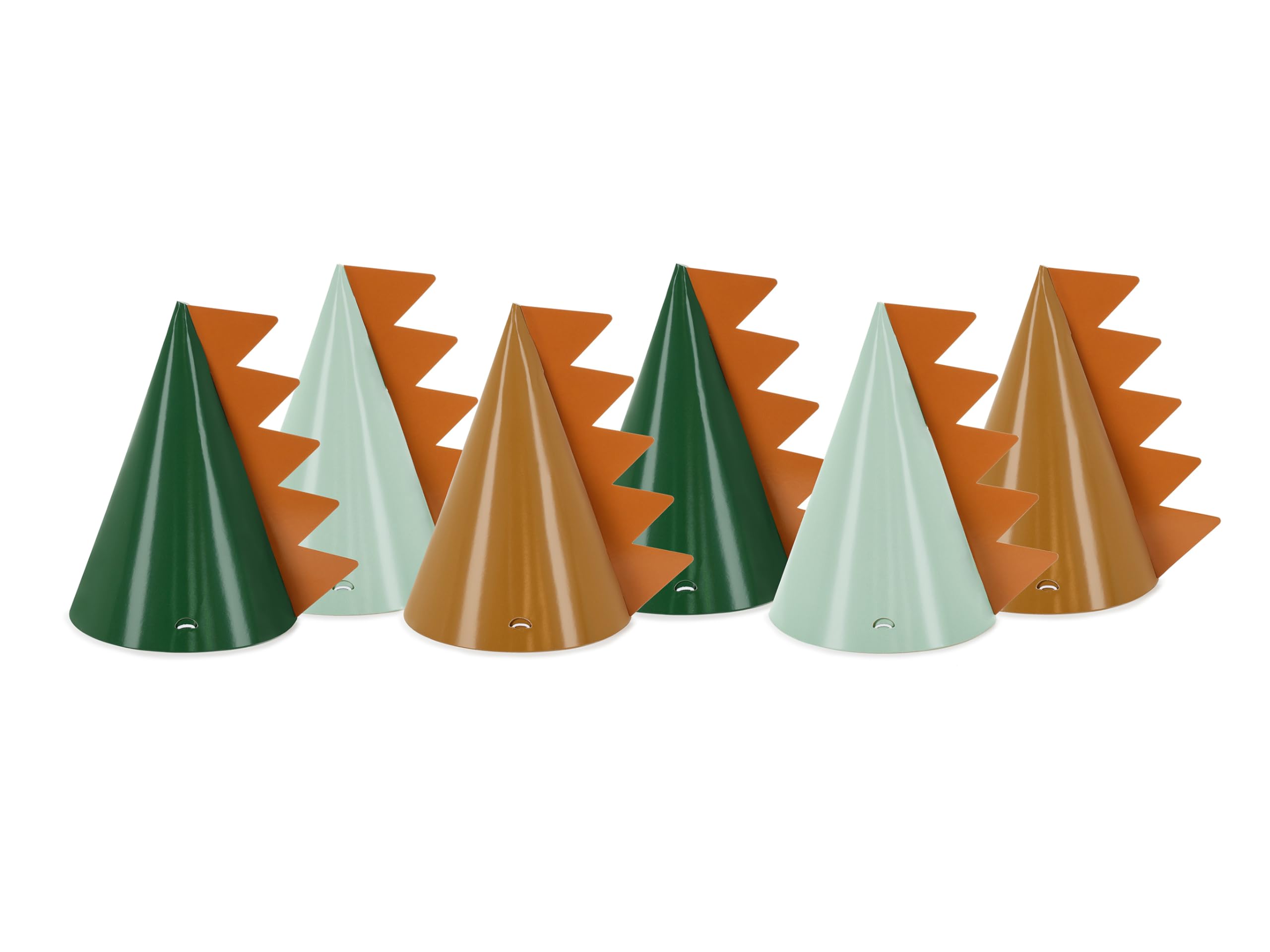 PartyDeco Party Hats Dinosaur 16 cm Party Hat Set of 6 - Birthday Hat Party Decoration Children's Birthday Party Hats Costume Accessories - Green Brown