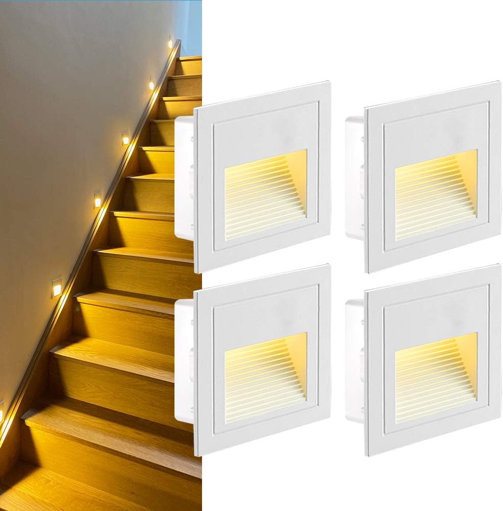 LED Treppenbeleuchtung Warmweiß 4er Set- Treppenlicht, IP65 Wasserdicht, 230V, 3W, Aluminuim(Weißes)