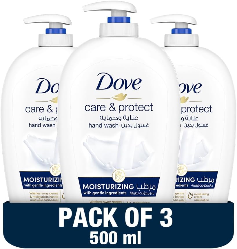 Care & Protect Moisturising Hand Wash, 100% sensitive skin friendly, Original, with ¼ moisturising cream, 500ml x 3