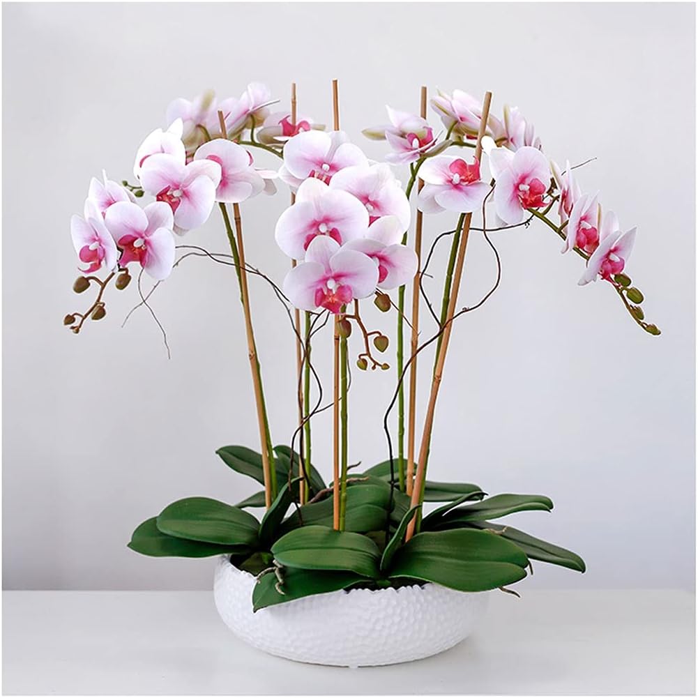 人工花 植物 フラワーアレンジメント DIY、造花、花瓶 造花 蝶蘭 鉢植えオーナメント リアルな大型蘭 リビングルーム モデルルー