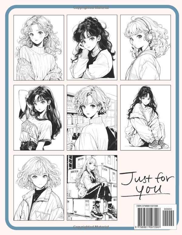 Fashion Anime Coloring Book: Retro Collection: 80s Girls With Vintage Designs, Fun & Nostalgic Outfits Coloring Pages for Teen Girls and Adult Women | ... Stress Relief | Adorable Anime & Manga Art image 3