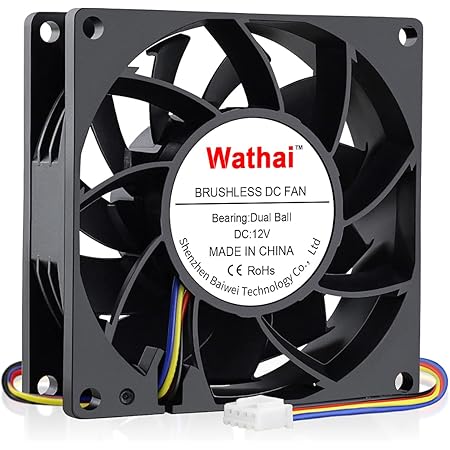 Wathai 80mm x 25mm PWN Fan, High Speed 5000RPM 12V 4Pin Fan, DC Brushless Cooling Fan, Big Airflow Fan