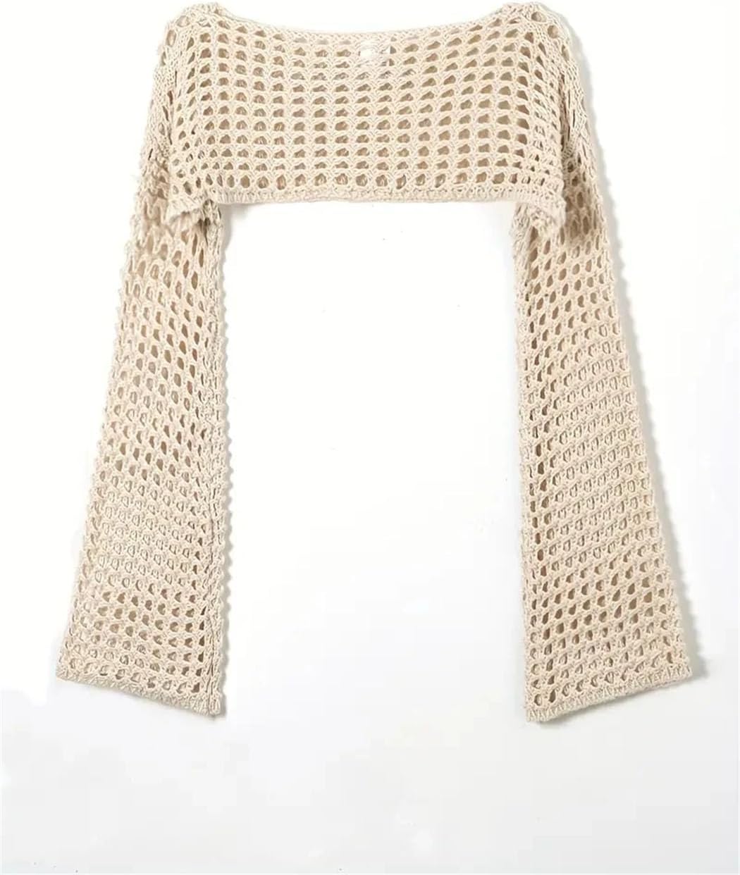 Women Crochet Knit Hollow Out Crop Top Long Sleeve Shrug Shoulder Sweater Mesh Cover Ups Y2k Pullovers