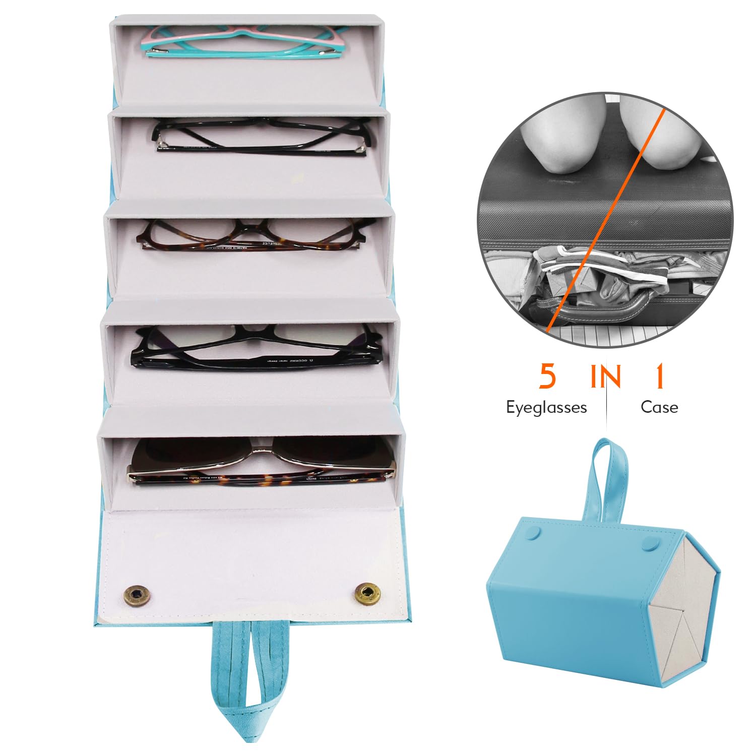 SMARTTOP Organizador de gafas de sol, 5 ranuras, 6 ranuras, caja de almacenamiento de lentes de poliuretano, múltiples pantallas colgantes