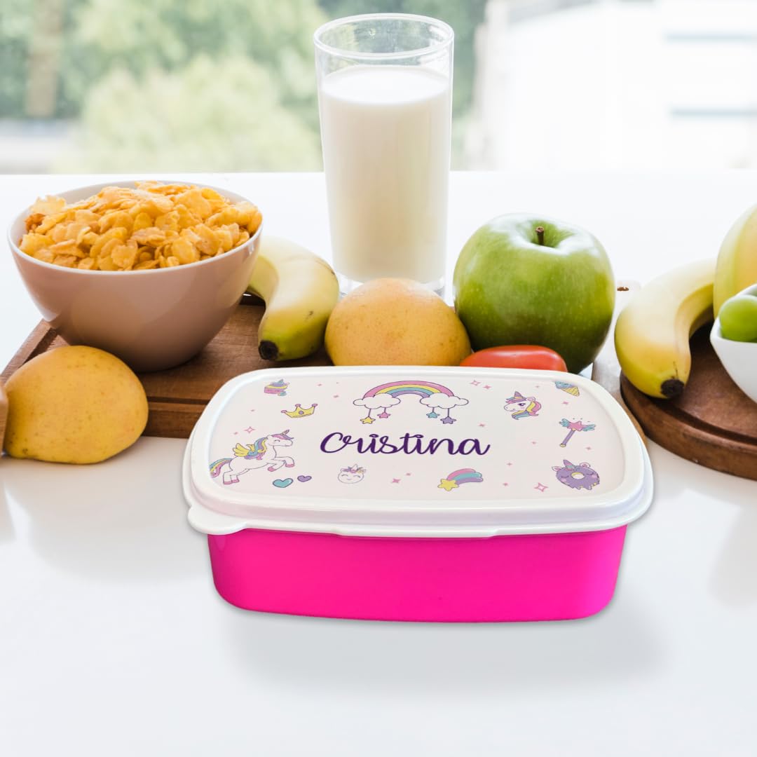 Pack vuelta al cole diseño unicornios botella personalizada + fiambrera personalizada con texto para el colegio o guardería. Libre BPA y reutilizable | Bebidas frías y calientes hasta 12h