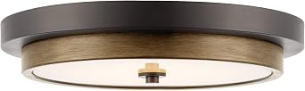 Kira Home Hermosa 14" Modern Integrated LED Semi Flush Mount Ceiling Light, 24W Dimmable 3000K Warm White Light, Hand-Painted Wood Grain Metal, Smoked Birch and Oil Rubbed Bronze Finish | Hand-painted Wood Grain Metal, Efficient 24W Dimmable 3000K Warm White, Rustic Smoked Birch and Oil Rubbed Bronze Finish