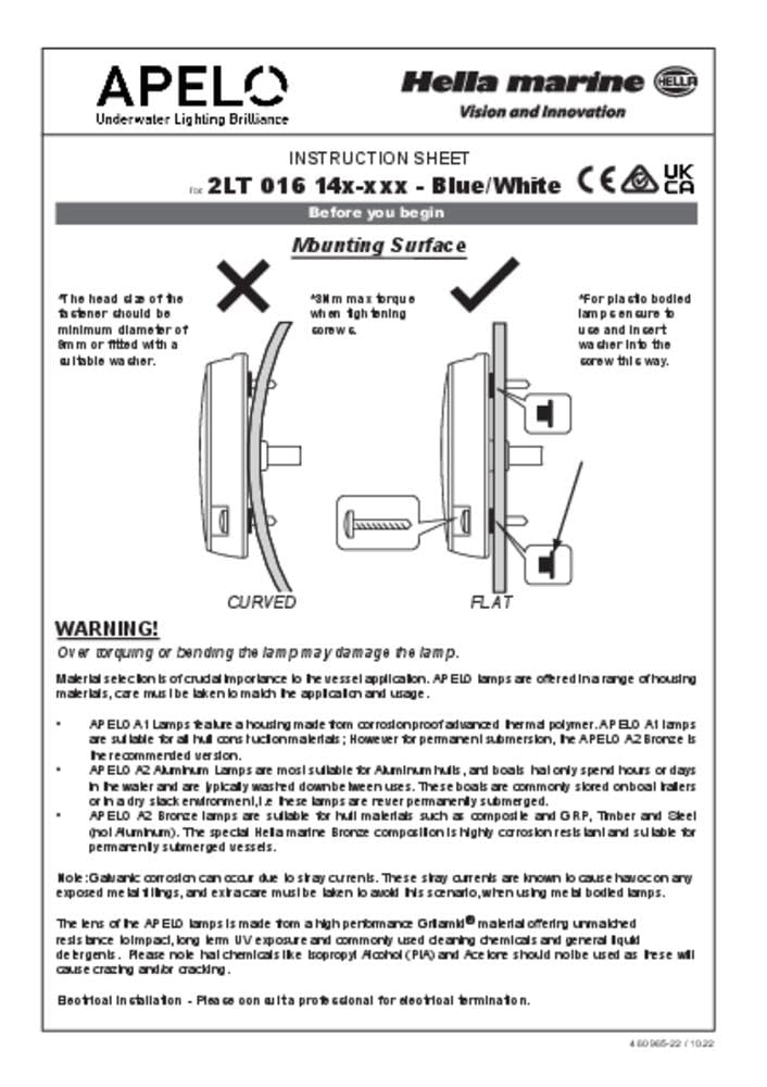 Hella Marine Unterwasserlicht Apelo A1 Kunststoffgehäuse 1800 Lumen Blau - Weiß - Anthrazitfarbene Linse 2LT 016 145-001