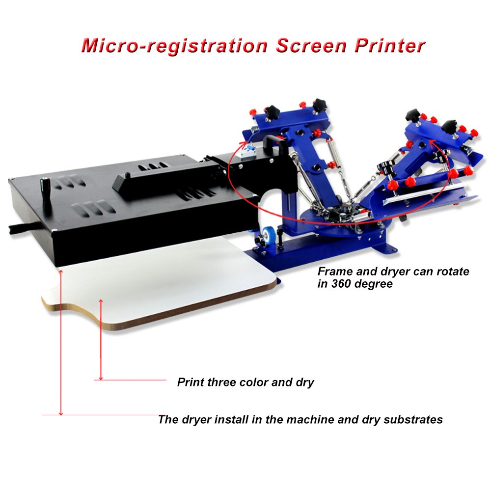 TECHTONGDA 3 Color 1 Station Desktop with Dryer Single Color Screen Press DIY Equipment