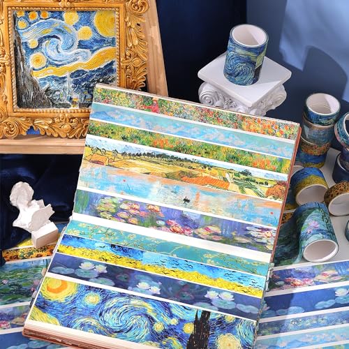 Image of PAGEMORE 32 Rolls Washi Tape Set, Colored Van Gogh Patterns Decorative Masking Tape, Vintage Artists Tapes for Journaling, Junk Journal, DIY Craft Projects, Scrapbooking Supplies Decor