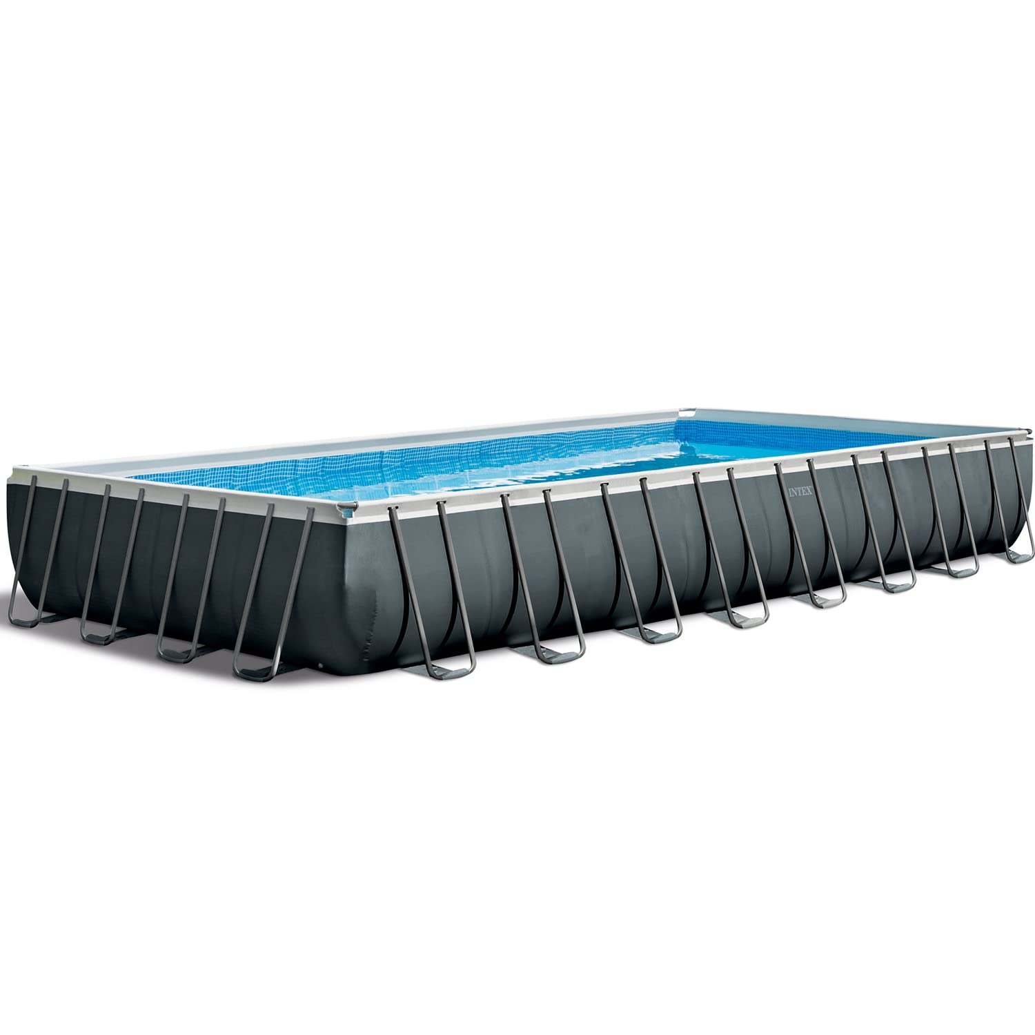 Intex 26374GN – Piscina Fuori Terra Ultra XTR Frame Rettangolare, Pompa Filtro 10500 L/h, Scaletta, Telo Base e Copertura, 54368 L, Acciaio e PVC, Grigio, 975x488x132 cm