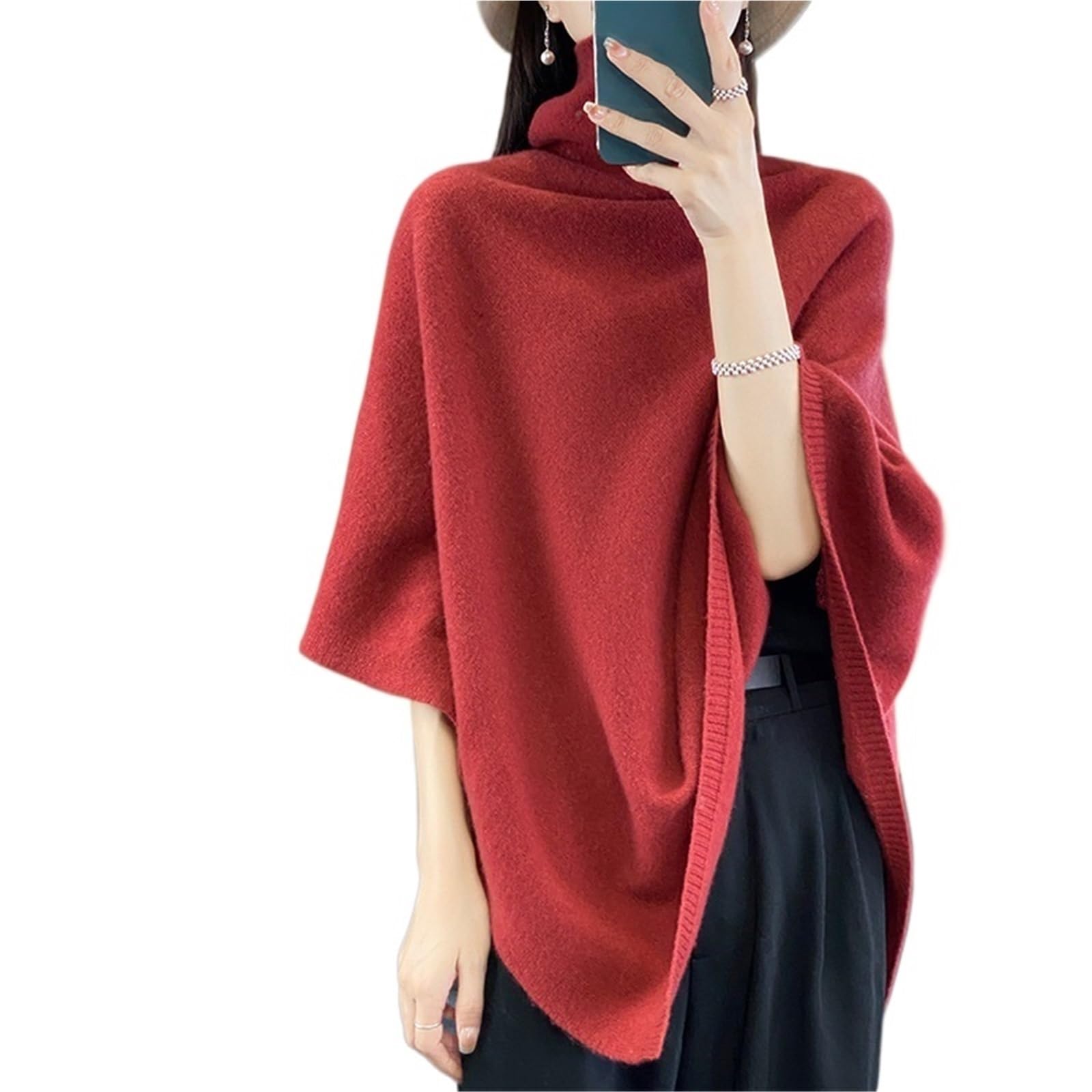 Poncho Dolcevita in Cashmere, Maglione, Scialli, Lavorato a Maglia, Mantello Irregolare, Moda, Morbido, Caldo, Lana, Ampio