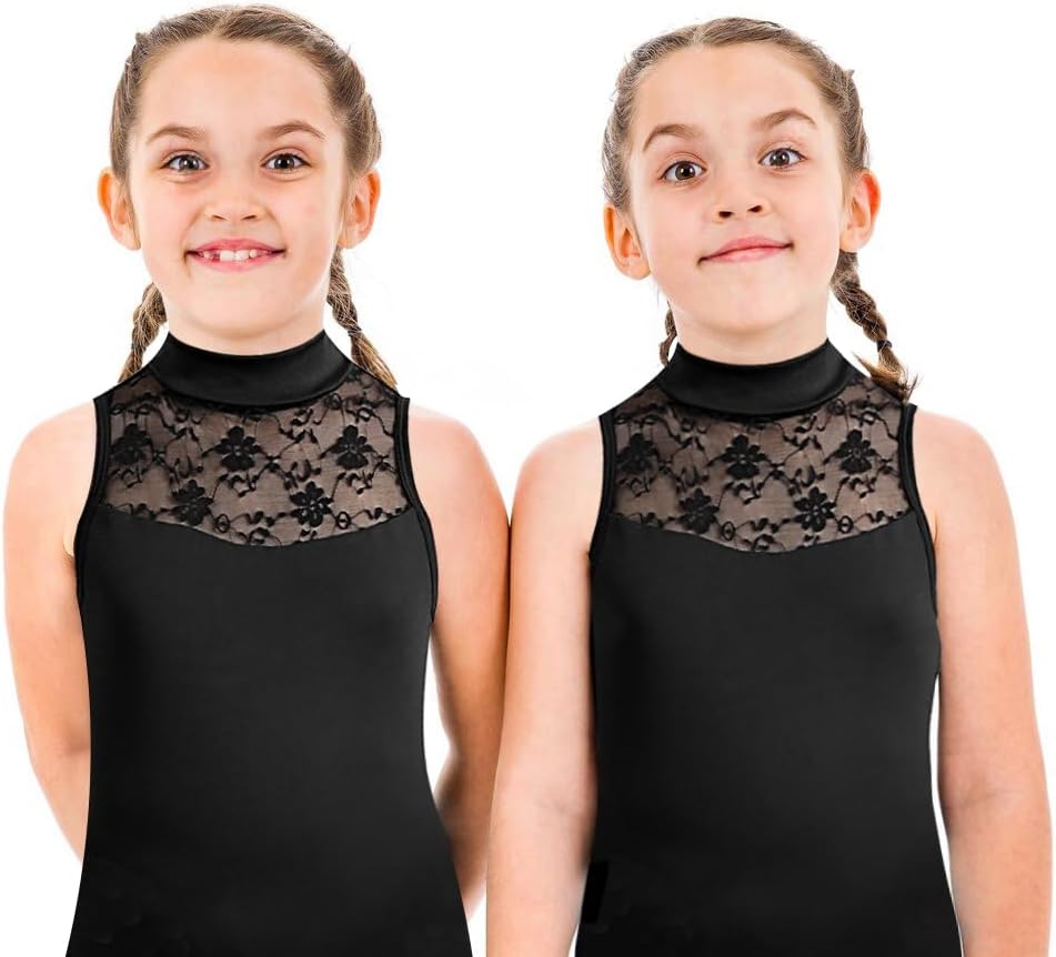 Girls Turtleneck Dance Leotard for Ballet, Lace Neckline, Full Front Lining, Hollow Back - Image 6