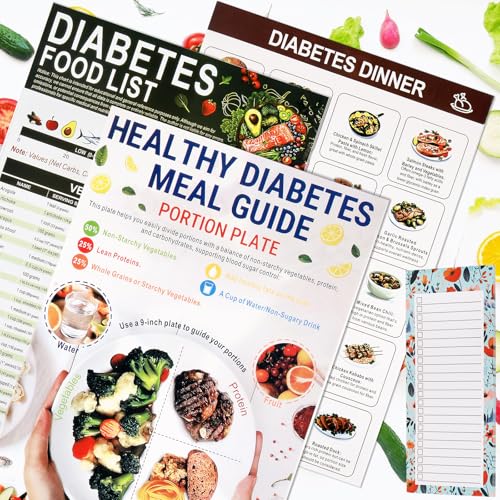 3Pcs Diabetes Food List & Meal Planner, Diabetic Food Chart, Laminated Diabetes Food List Wall Charts, Comprehensive Diet Food Guide for Diabetic with Magnetic Detachable Notepad