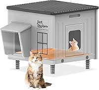 Lslpin Indestructible Heated Outdoor Cat House - Weatherproof Insulated Elevated Shelter with Escape Door for Feral Barn Cats 17.7x17.7x17.5"