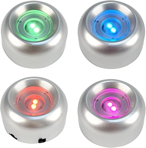 Paquete de 4 bases de pantalla LED plateadas para arte de cristal de cristal, base de luz LED de siete colores, soporte de figurita de arte, base de