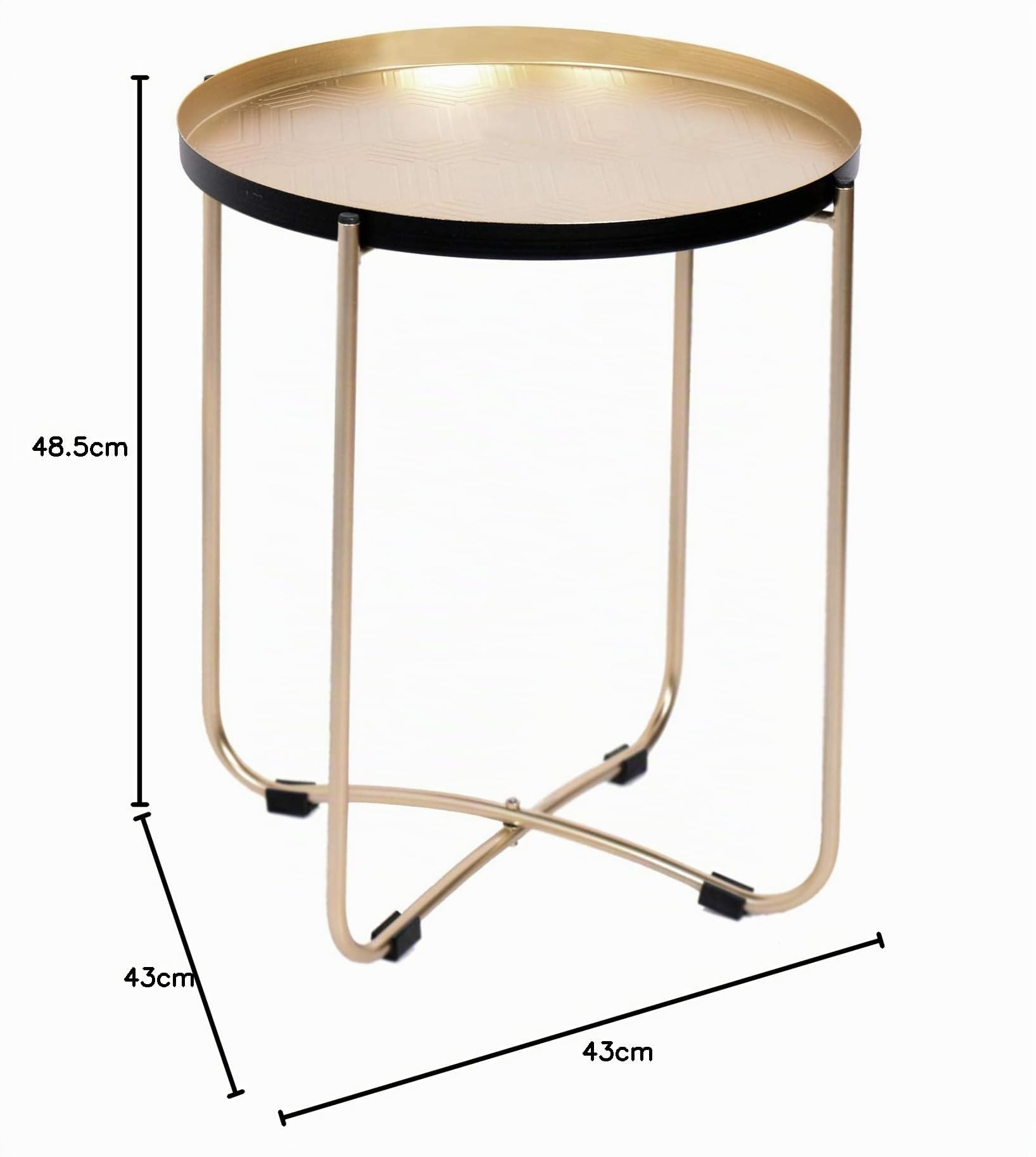 Tuoni Belly Tavolino Da Caffè in Metallo Verniciato Oro Con Vassoio Amovibile, Design Moderno, Ø43 Cm, Altezza 49 Cm Per Soggiorno E Camera