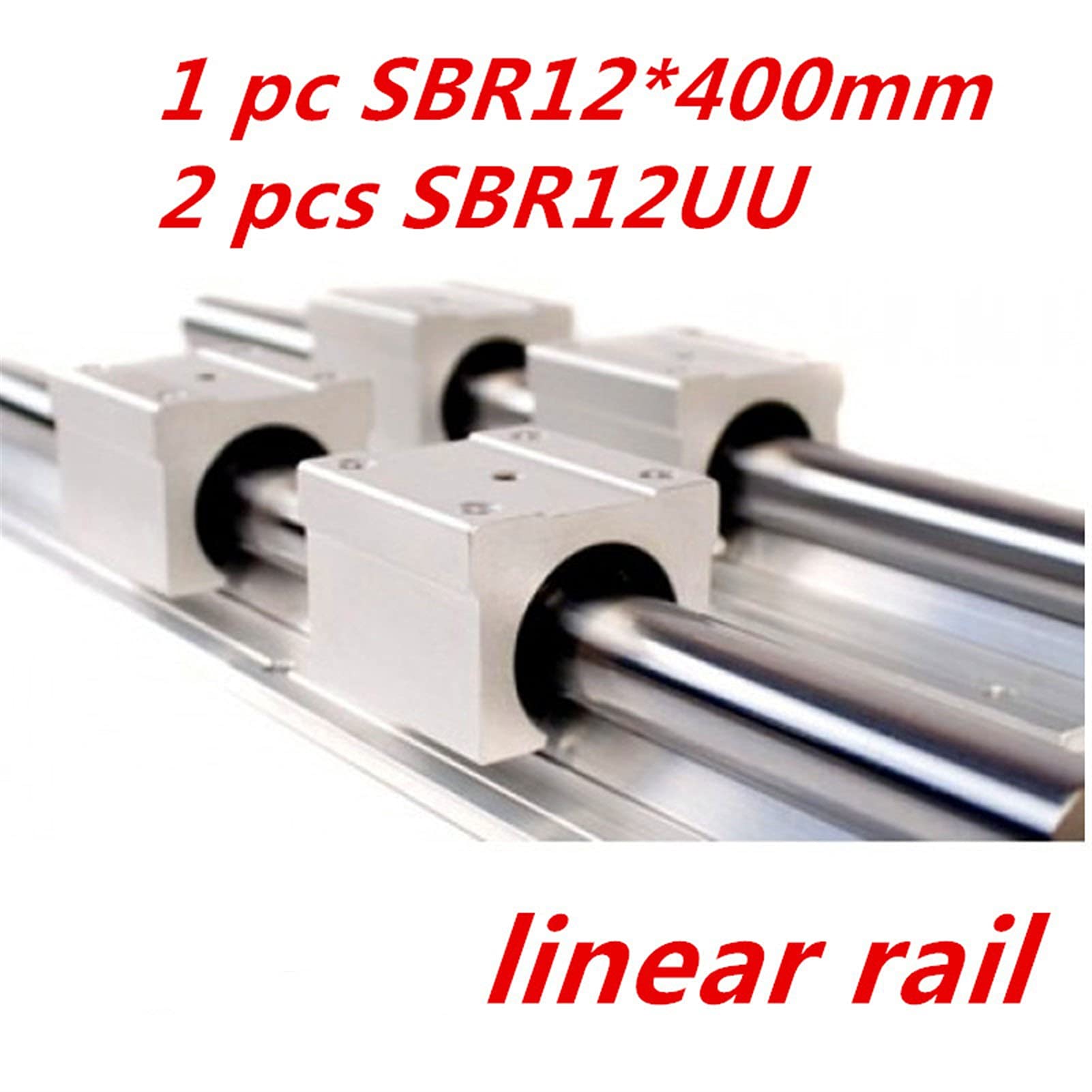 SUOFEILAIMU 12mm Linear Rail SBR12 L 400mm Support Rails 1 Pcs + 2 Pcs SBR12UU Blocks for CNC 12mm Linear Shaft Support Rails