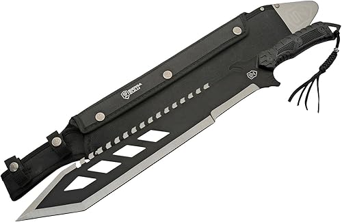 Sierra Zulu Trident Machete - Acero inoxidable, 24.0 pulgadas en general, hoja modificada Tanto con borde trasero de diente de sierra, funda táctica