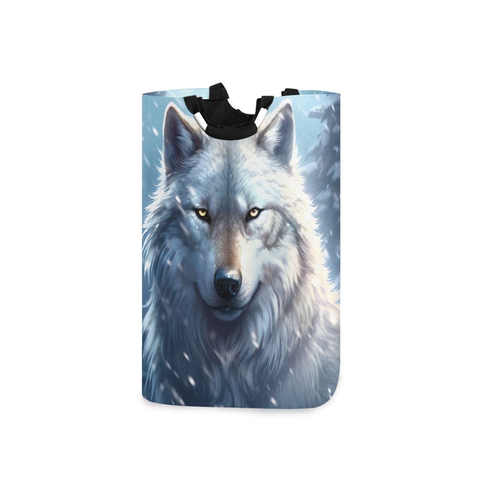 Jihqo Laundry Hamper Basket Winter Wolf Collapsible Nursery Storage Bin Waterproof Clothing Baskets for Home Bedroom Bathroom Washing Room