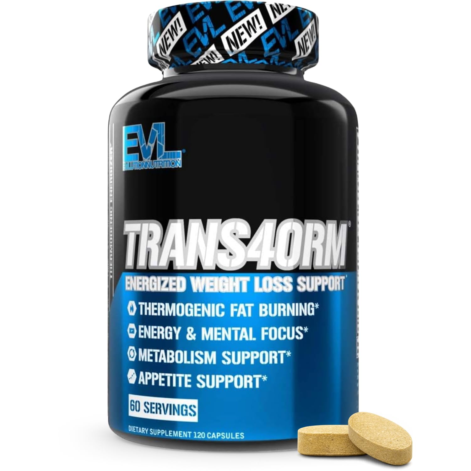 EVL Thermogenic Fat Burner Support - Fast Acting Weight Loss Energy and Appetite Support - Trans4orm Green Tea Supplement for Men and Women - 60 Servings