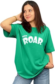 LEOTUDE Half Sleeve Cottonblend Oversized Tshirt for Women, Round Neck Longline Printed Raglan Sleeve Colourblocked Drop S... Price In India
