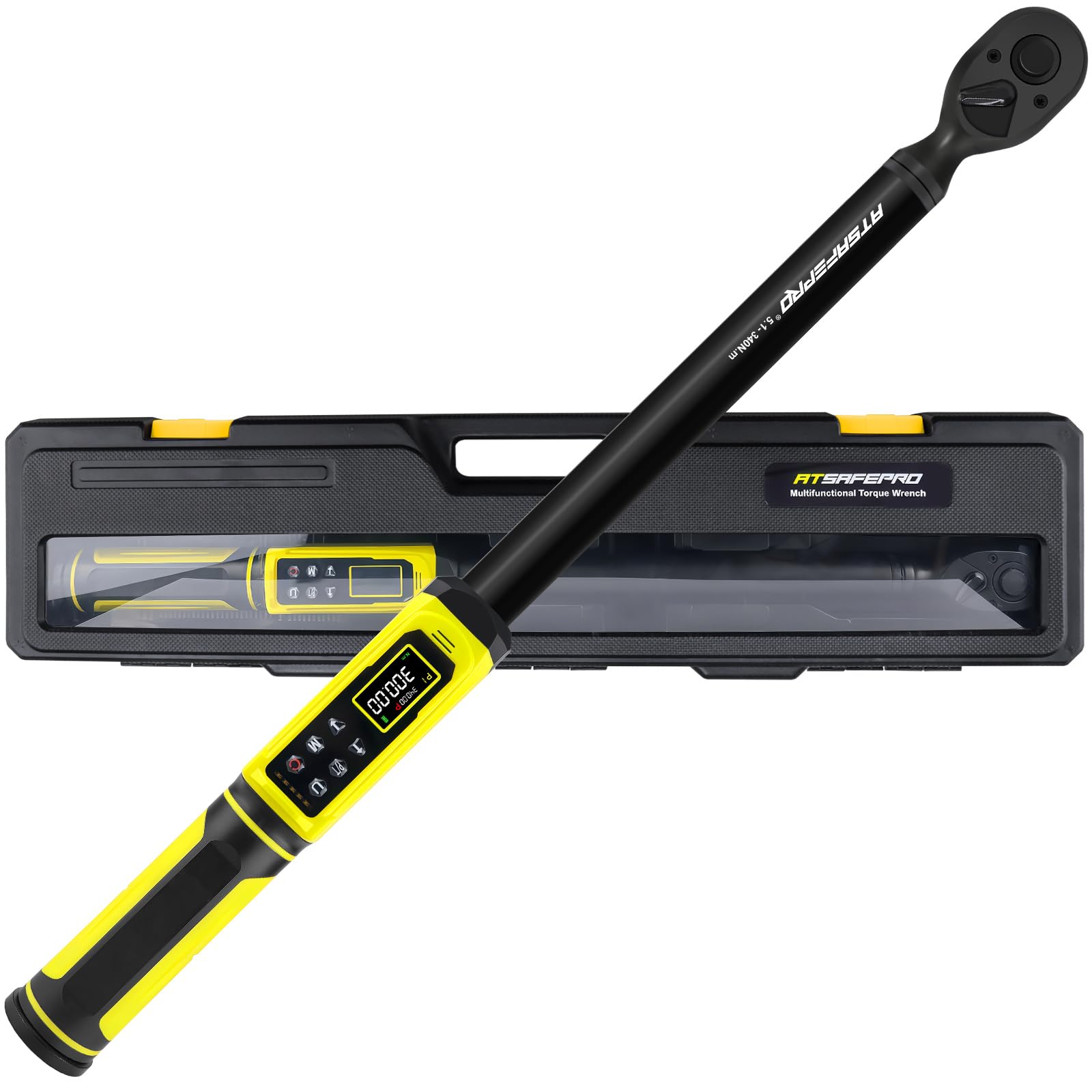 ATsafepro - 1/2" Digital Torque Wrench 5.1-340Nm (4-250 ft-lbs), Heavy Duty Torque Wrench with Buzzer, 5 Pack, ±2% Accuracy for Trucks and Machinery