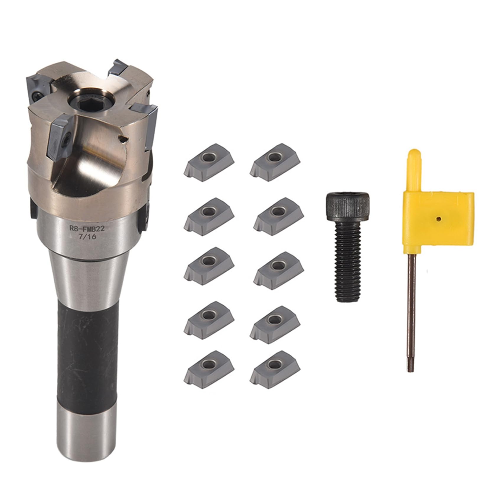 Wadakada 400R 50MM Milling CNC Face End Mill Cutter Kit + 10Pcs APMT1604 Carbide Inserts + R8 Shank Arbor for Power Machine Tool