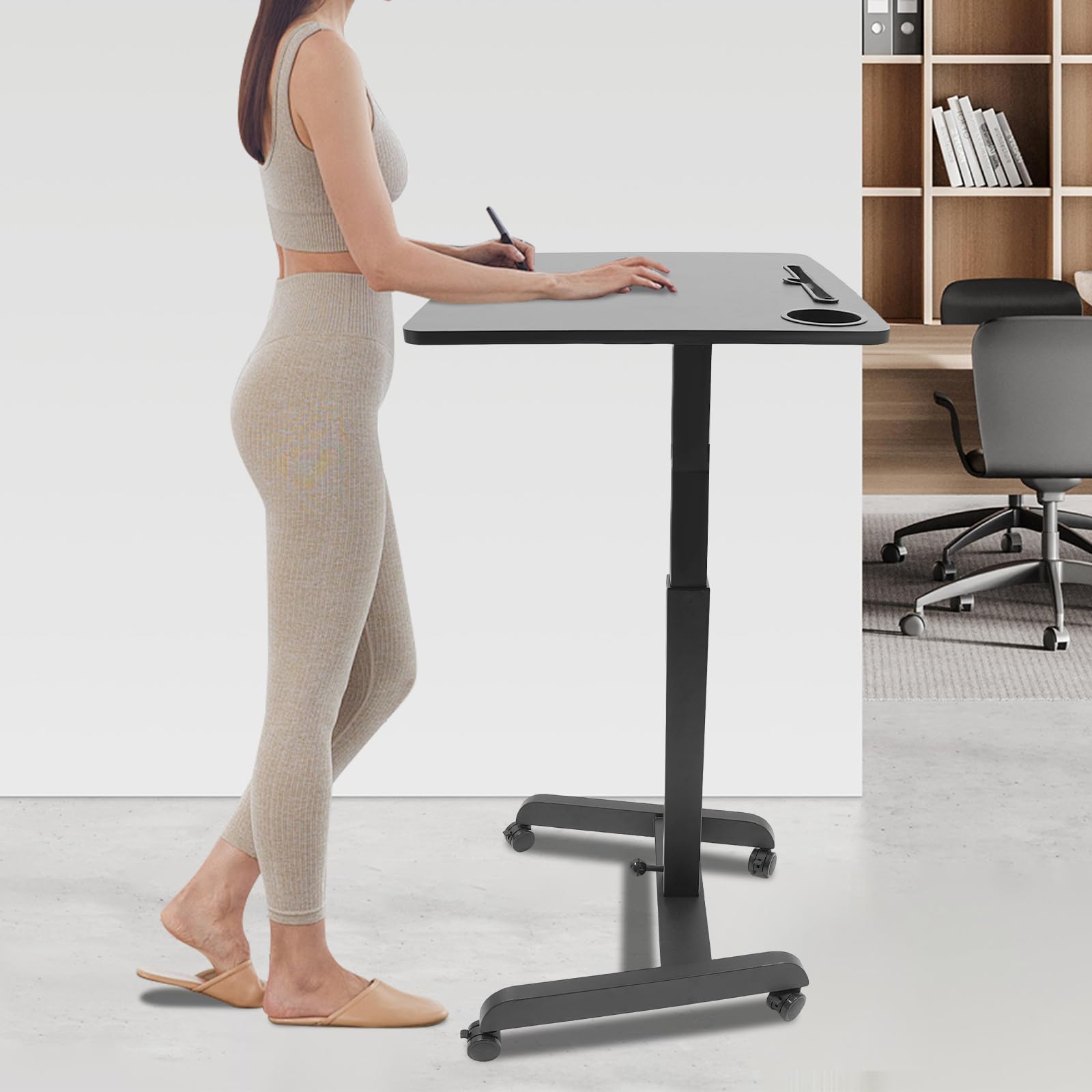Bitodd Mobile Standing Desk Adjustable Height Portable Stand Up Desk with Wheels Wide Tabletop Computer Desk Small Standing — view 2