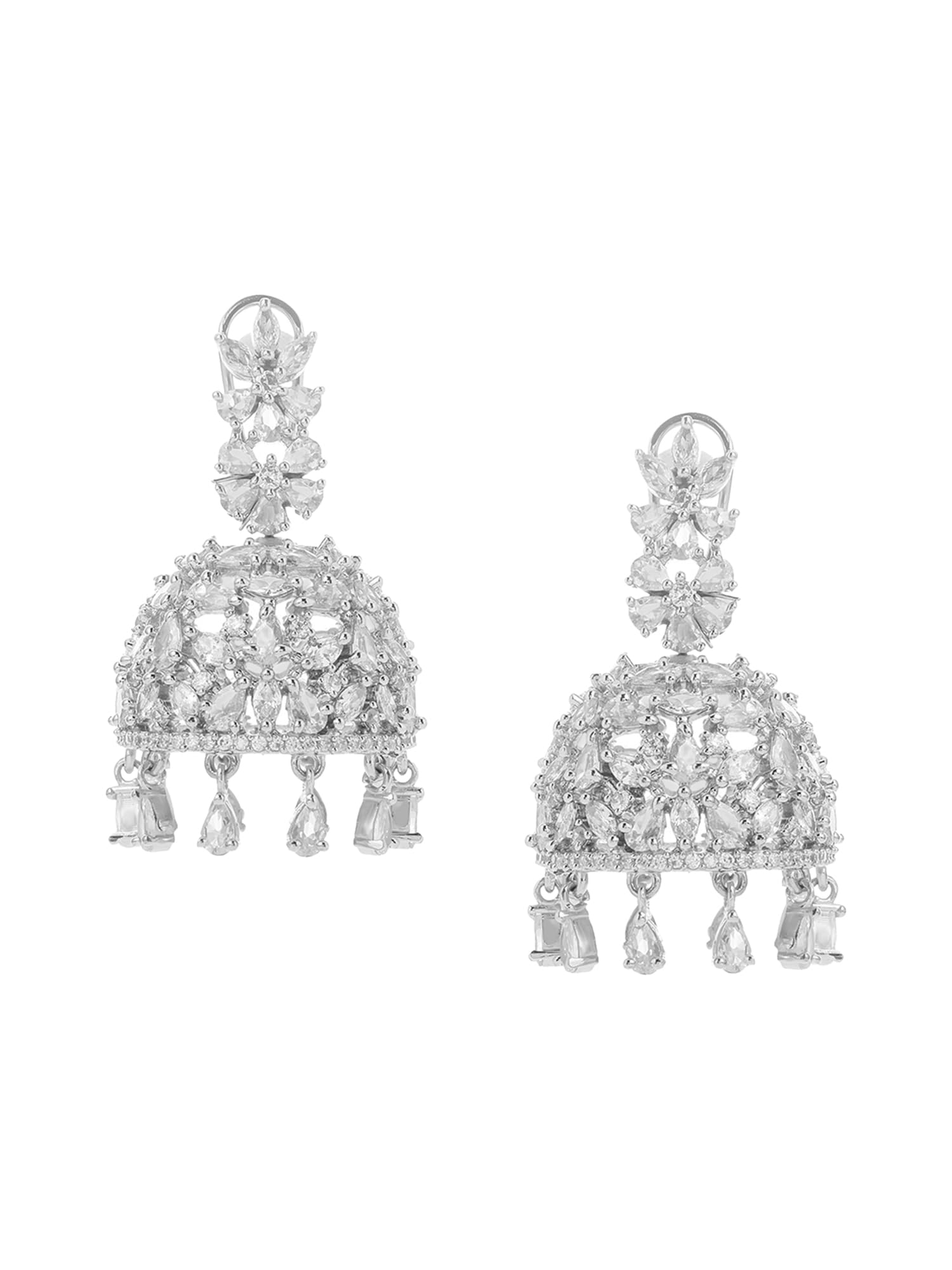 yellow chimes American Diamond Earrings for Women Rosegold Plated High Grade Authentic White AD Studded Jhumka/Jhumki Earrings for Women and Girls.-picture-17
