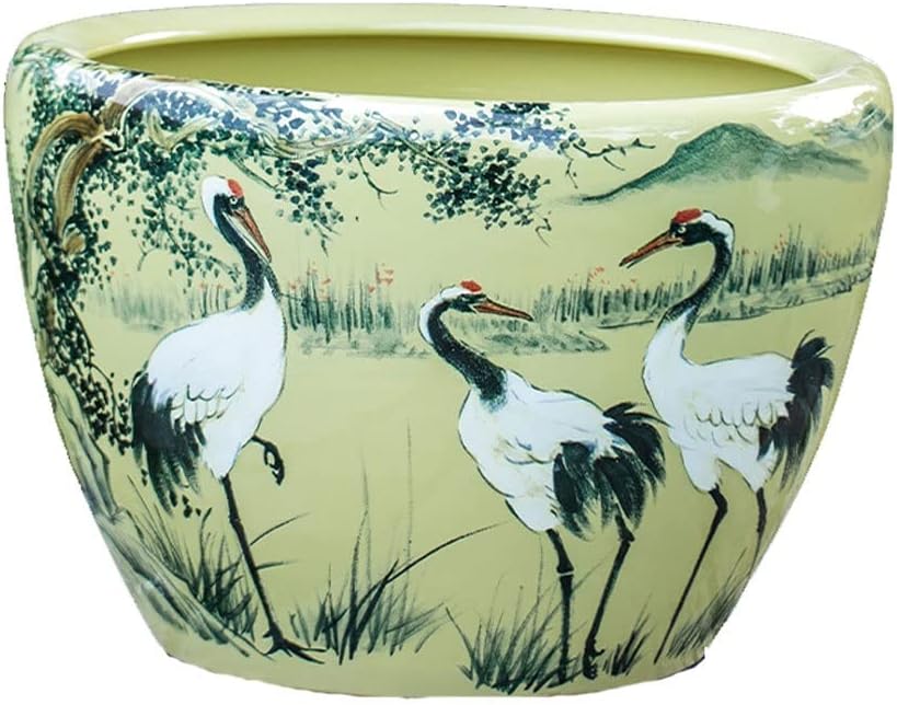 Fish Bowls Hydroponic Plant Container Aquarium Fish Tank Yellow Glaze Ceramic Goldfish Bowl Retro Large Water Tank Garden Lotus Tank Balcony Fish Culture Tank Aquarium Entry Fish Tank ( Color : A , Si